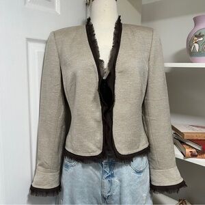 Liz Claiborne Beige and Brown Fringed Blazer